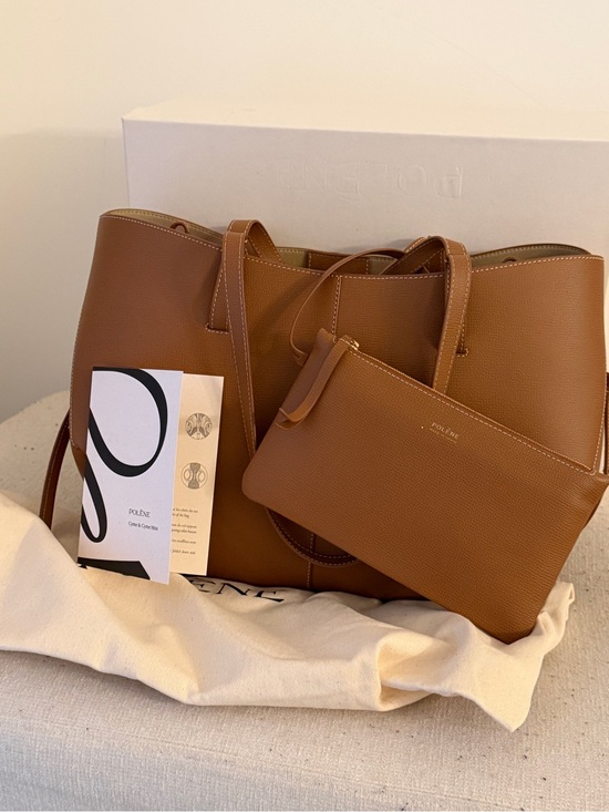 Polene Handbags - Polène Camel Brown Leather Tote with Pouch